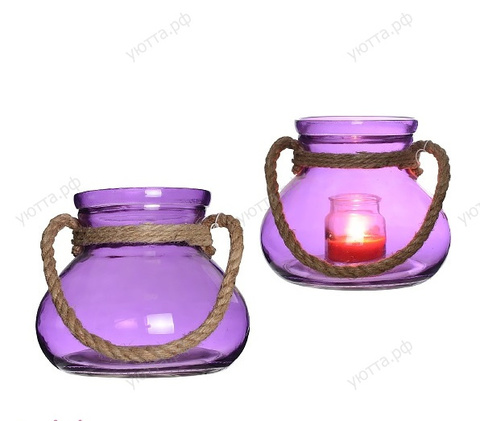 Ваза стеклянная с канатом большая (Высота - 17 см) - Неоновый фиолетовый -купить