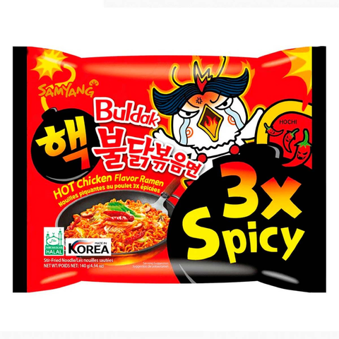 Лапша быстрого приготовления Samyang Buldak 3x Spicy Extreme Hot Chicken Flavor Ramen со вкусом курицы в супер остром соусе, 140 г (Корея)