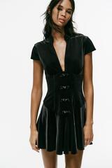 ZARA БАРХАТНОЕ МИНИ-ПЛАТЬЕ С ЗАСТЕЖКОЙ, ЧЕРНЫЙ