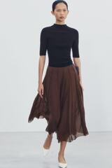ZARA КОМБИНИРОВАННАЯ СТРУЯЩАЯСЯ ЮБКА — ZW COLLECTION, ШОКОЛАДНЫЙ
