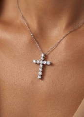 Крестик 3см на цепочке в стиле TIFFANY из серебра с муассанитами