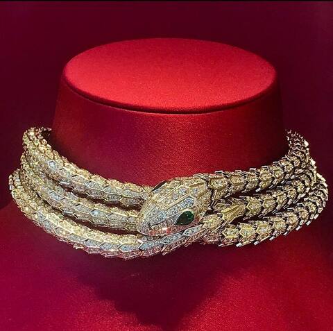 84042- Колье-чокер ЗМЕЯ -SERPENTI тройная из стали, качество lux