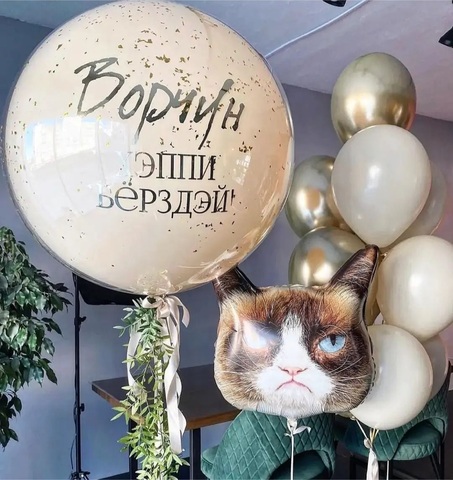 Шары бежево-золотые набор угрюмый кот Новосибирск | Wonderball-project.ru