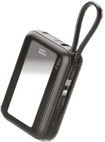 Внешний аккумулятор TTEC ReCharger Mini LCD 20.000mAh PD Powerbank 20W встр кабелем USB-C & Lightning, черный