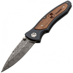 Фото Складной нож Boker Tirpitz-Damascus, сталь дамаск, рукоять алюминий/ореховое дерево
