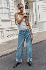 ZARA ДЖИНСЫ Z1975 BAGGY СО СРЕДНЕЙ ПОСАДКОЙ И ОТВОРОТАМИ, ВЫЦВЕТШИЙ СИНИЙ