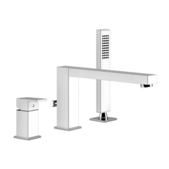 Gessi Rettangolo 20037#031 Смеситель для ванны на 3 отверстия, с переключателем, изливом 195мм и ручным душем, цвет: хром фото