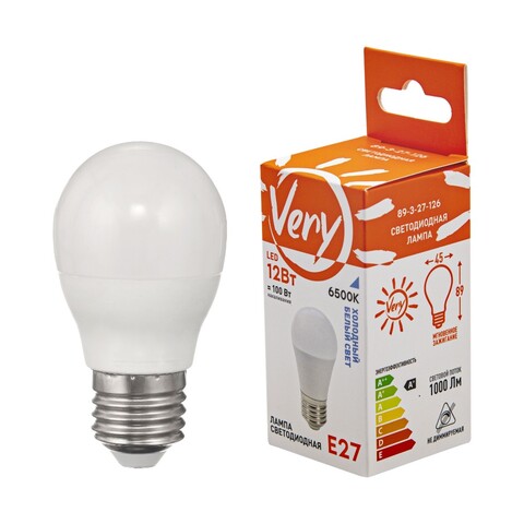 Лампа светодиодная шар, 12Вт, 6500К, E27 (Very) 89-3-27-126