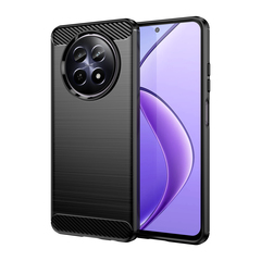 Чехол черного цвета с дизайном под карбон на Realme 12 5G, серия Carbon от Caseport