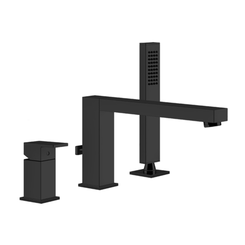 Gessi Rettangolo 20037#299 Смеситель для ванны на 3 отверстия, с переключателем, изливом 195мм и ручным душем, цвет: черный