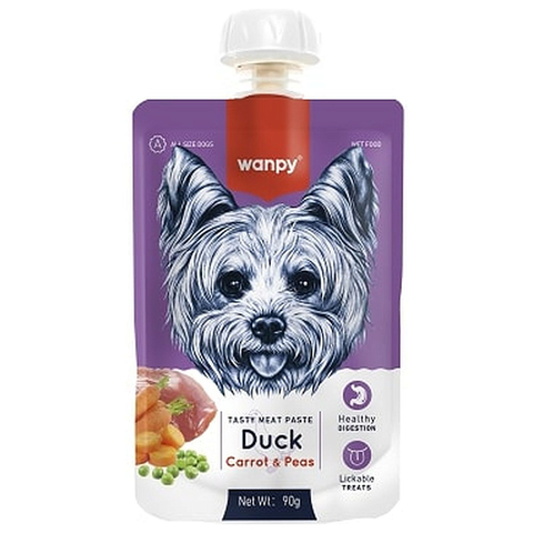 Wanpy Dog - DUCK Лакомство для собак Мясной мусс из утки и моркови с горохом 90 г