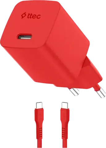 Зарядное устройство TTEC SmartCharger GAN 45W AVS PD Travel Fast Chargerс каб USB-C 1,2м, неоновый красный
