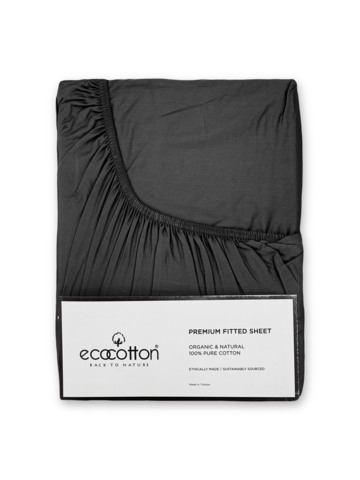 Сатиновая простынь на резинке EcoCotton 120х200 | темно-серый