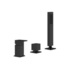 Gessi Rettangolo 20043#299 Смеситель для ванны на 3 отверстия, с переключателем и ручным душем, без излива, цвет: черный фото