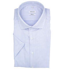 Сорочка мужская Seidensticker Regular Fit 01.146109-13 белая в голубые шашечки, короткий рукав