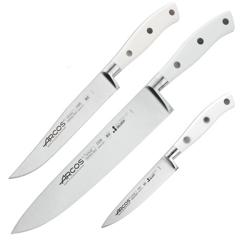 Набор из 3 кухонных стальных ножей ARCOS Riviera Blanca арт. 233624W/230624W/230224W