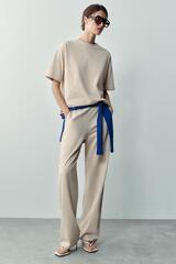 ZARA ПРЯМЫЕ ХЛОПКОВЫЕ БРЮКИ, ПЕСОЧНЫЙ