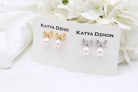 Серьги Katya Dzhon бантики с жемчугом хрустальным