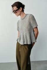 ZARA АЖУРНЫЙ ТРИКОТАЖНЫЙ ТОП С БАСКОЙ, ЦВЕТ МОРСКОЙ ВОЛНЫ