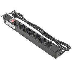Блок розеток PDU TERACOM 19" 1U 16А/250В 7 розеток Schuko с выключателем шнур питания длиной 2 метра сечение 3x1,5 мм2 вилка Schuko корпус пластик черный trc-hpd-ls-16a-7sh-2msh