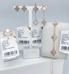 С11-5- Серьги Trendy Gold -клевер из золота 585 пробы с перламутром