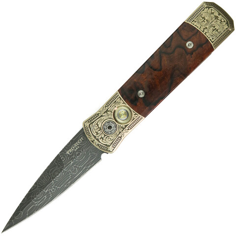 Нож автоматический Pro-Tech Custom Godson 2022 GS 003 Desert Ironwood, сталь дамаск, рукоять Алюминий/Железное дерево