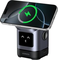 Беспроводная зарядка UGREEN W709 (45775) UNO 2-in-1 Robot Magnetic Wireless Charger Qi2 20W for iPhone &AirPods с кабелем USB-C-USB-C 1м, серый