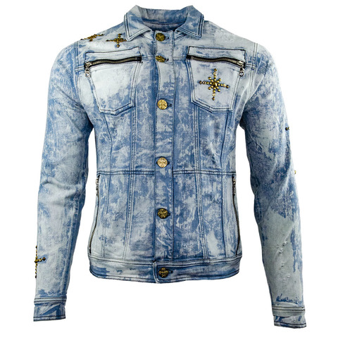 The Saints Sinphony | Куртка джинсовая мужская J066 WOLF HOWLING JACKET LITE BLUE TSJ0541 перед