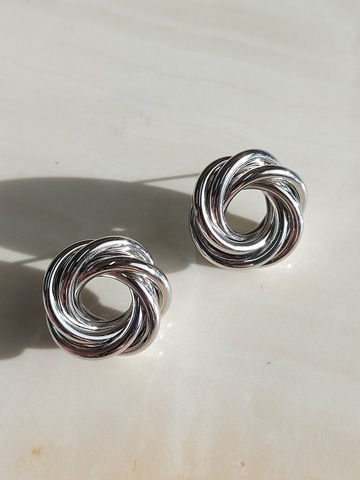 Серьги Тройные Переплетения, 2,5 см, серебряный цвет