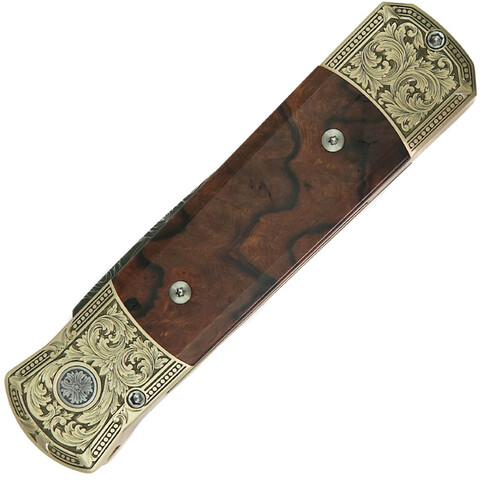 Нож автоматический Pro-Tech Custom Godson 2022 GS 003 Desert Ironwood, сталь дамаск, рукоять Алюминий/Железное дерево