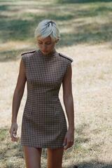 ZARA КОМБИНЕЗОН В КЛЕТКУ С ХЛЯСТИКАМИ, ЭКРЮ/ТЕМНО-СИНИЙ