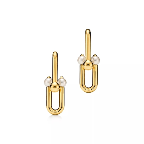 Серьги из жёлтого золота 18к с жемчугом, Tiffany 💠Hard Wear medium - New collection