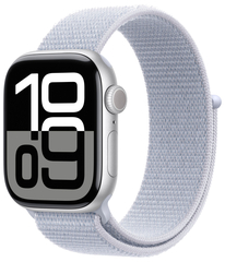 Apple Watch Series 10, 42 мм, Умные часы Корпус из алюминия цвета Сереристого, спортивный браслет дымчато-голубого цвета (MWWD3)