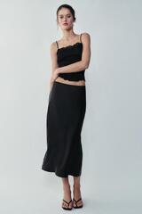ZARA АТЛАСНАЯ ЮБКА МИДИ С КОНТРАСТНОЙ ОТДЕЛКОЙ, ЧЕРНЫЙ