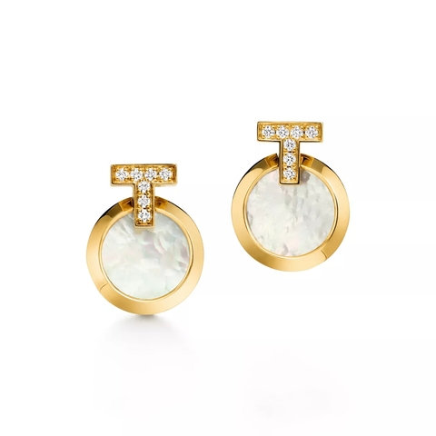 Серьги из жёлтого золота 18k с бриллиантами и перламутром💠 Tiffany -  T1 collection
