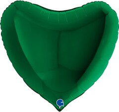 Шар Г 18''/46 см, Сердце, Металлик, Темно-зеленый, 1 шт.