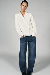 ZARA РУБАШКА ИЗ ПОПЛИНА С ЗАПАХОМ, ЖЕЛТОВАТО-БЕЛЫЙ