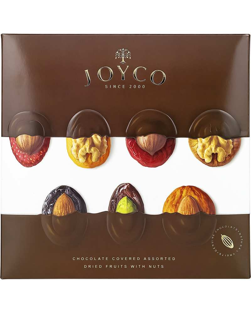Шоколадные конфеты JOYCO Ассорти сухофруктов в шоколаде с орехами 157 гр.