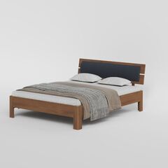 Кровать 120x200, Баямо, массив дуба срощенный, мягкое изголовье темное, табачный