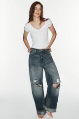ZARA ДЖИНСЫ TRF BAGGY FOLDED СО СРЕДНЕЙ ПОСАДКОЙ, МОРСКОЙ СИНИЙ