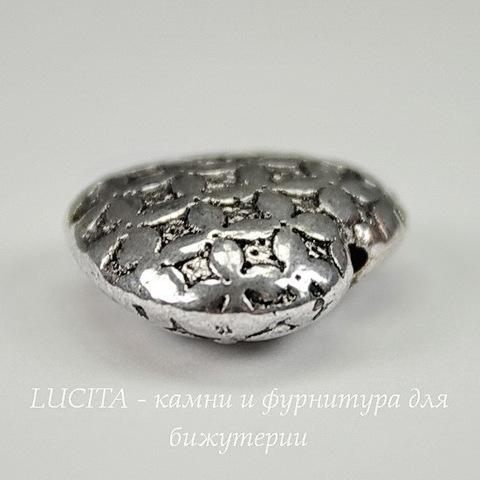 Бусина металлическая "Сердце" 17х16 мм (цвет - античное серебро)