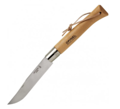 Фото Нож Opinel №13, нержавеющая сталь, рукоять из бука, кожаный темляк, 122136