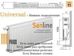 Радиатор Prado Universal Тип 11x500x1600 Нижняя подводка