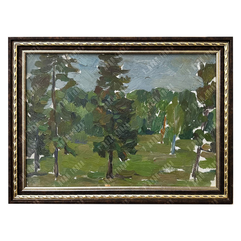 Динес Ю. С. Лес в пасмурную погоду. Этюд. Картон, масло. 1959