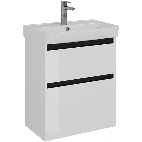 Lemark COMBI LM03C60T-black Тумба 60 см под 1 раковину, подвесная/напольная, 2 ящика, цвет планки: Чёрный, цвет корпуса, фасада: Белый глянец