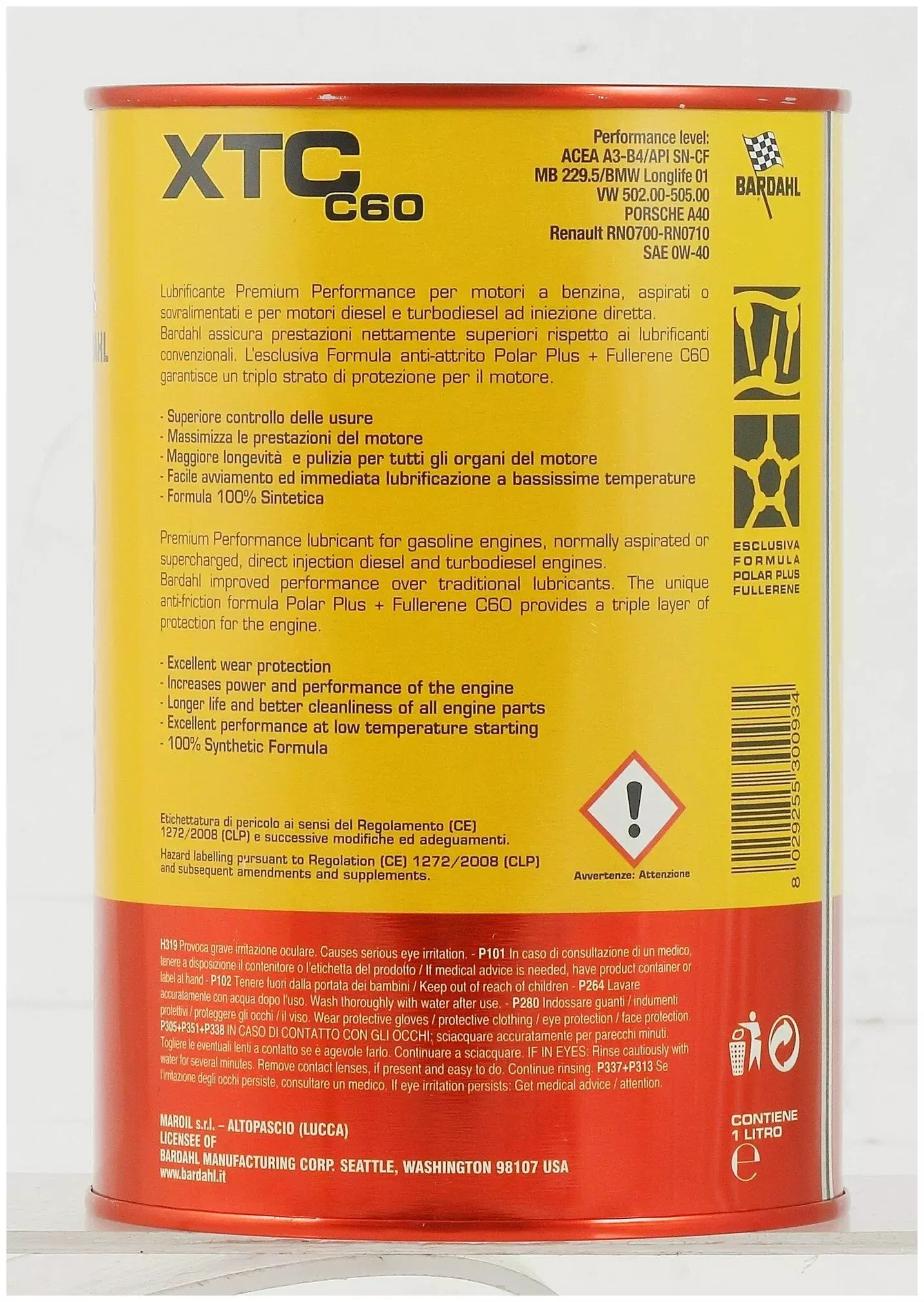 Масло моторное Bardahl XTC C60 0W-40 A3/B4 синтетическое 1 л