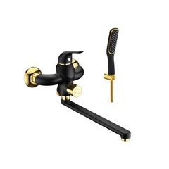 Lemark LM5451BG Смеситель универсальный с плоским изливом 35 см, поворотный переключатель, латунь/черный/золото фото