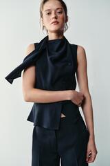 ZARA ТОП С ПРИНТОМ И БАСКОЙ, МОРСКОЙ СИНИЙ