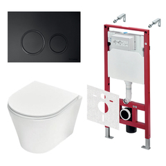 TECE K401104WCK TECEspring Base Комплект 4 в 1 инсталяция, панель смыва с круглыми кнопками, черн. мат., унитаз модель K фото