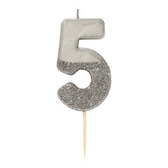 Восковая свеча цифра "5" (серебро) (7,5 см)
